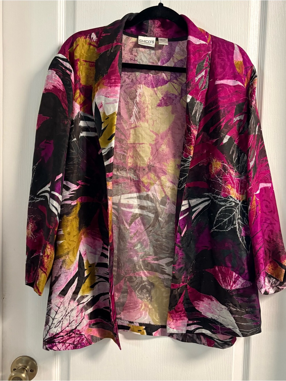 Chico's Open-Front Abstract Floral silk cardigan open style cover up
